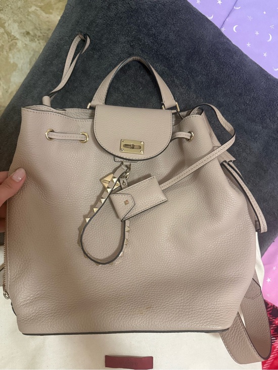 Valentino Garavani Handbags - Valentino Garavani Taupe Drawstring Backpack Tote with Gold Hardware